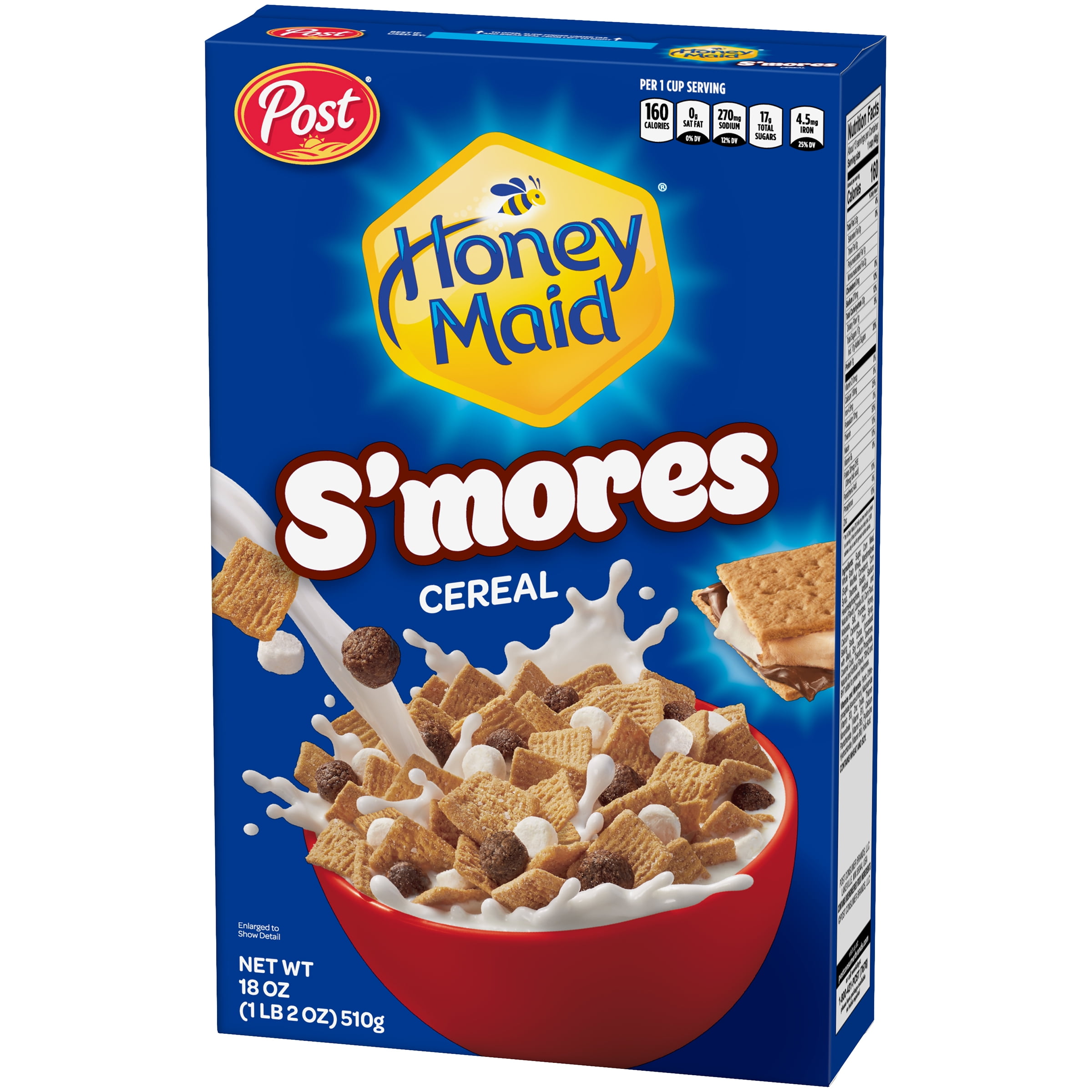 Post Honey Maid S'mores Breakfast Cereal Sweetened Corn and Wheat Cereal, Breakfast Snacks 19 oz