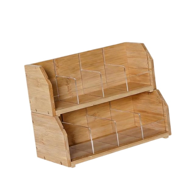 DimyFew Tea Bag Organizer Stackable Bamboo Compartment Storage Rack Container Holder for Tea Bags Coffee Pods Sugar Packet Station suitable for kitchen cabinet office pantry 31x15x24.5cm