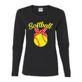 thumbnail image 2 of Wild Bobby, Cute Ribbon Bow Softball Mom Gift, Mother's Day, Women Graphic Long Sleeve T-Shirt, Black, Small, 2 of 3