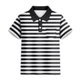 thumbnail image 5 of YMNXA Kids Boys Polo Shirt With Pocket Short Sleeve Lapel Striped Print Soft Comfortable Breathable Tee Top For Casual Daily Wear,Black,3-4 Years, 5 of 5