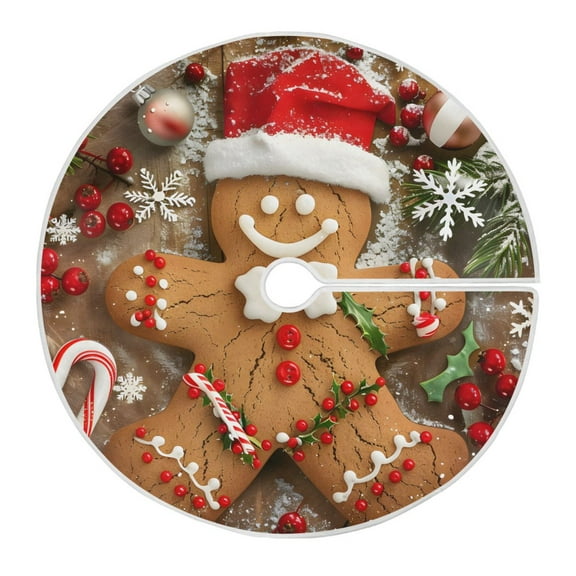 Ryvnso Christmas Tree Skirt Funny Gingerbread Man Xmas Tree Skirts Ornament Home Decorations 35.4"