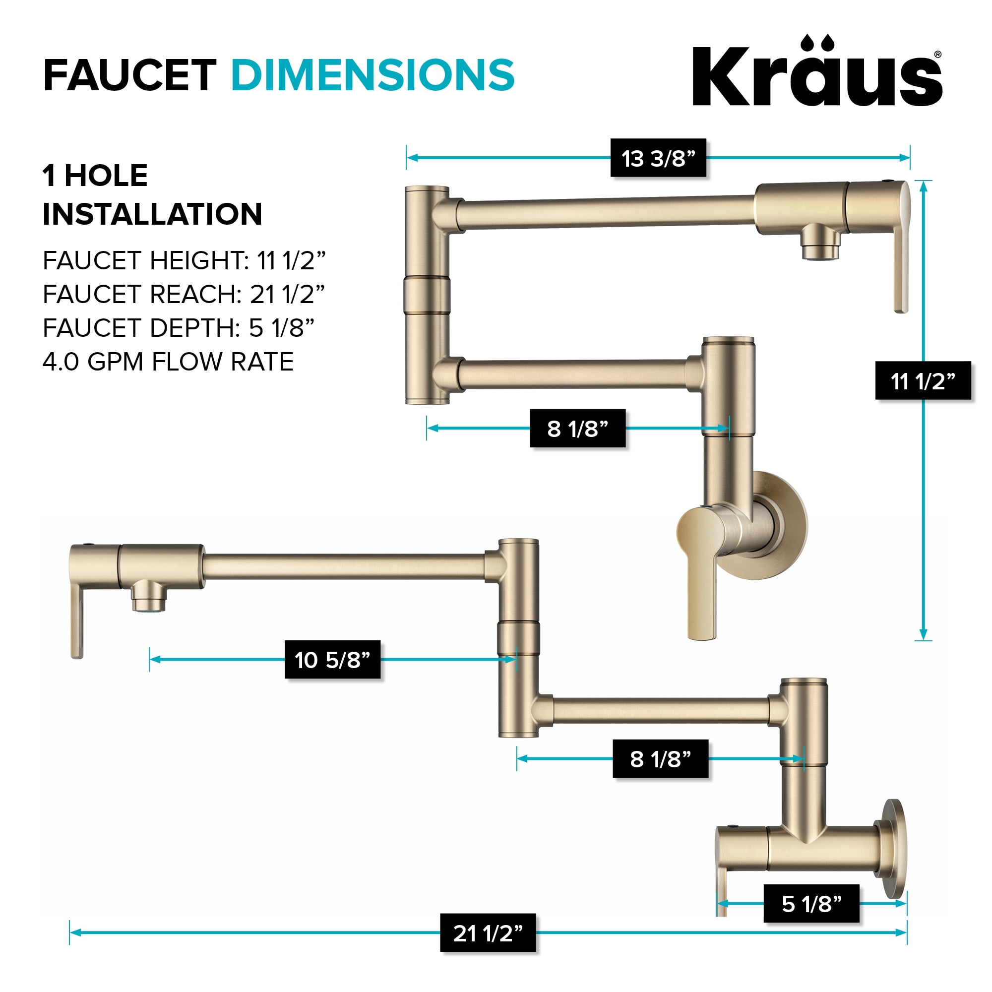 KRAUS® Oletto™ Wall Mount Pot Filler Kitchen Faucet with Retractable Arm in Spot-Free Antique Champagne Bronze