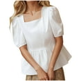 thumbnail image 2 of pstuiky Womens Tops Trendy Trendy Short Sleeve Scoop Neck Fashion Clothing Formal Loose Fit Solid Color Spring Tops Womens Blouses, 2 of 7