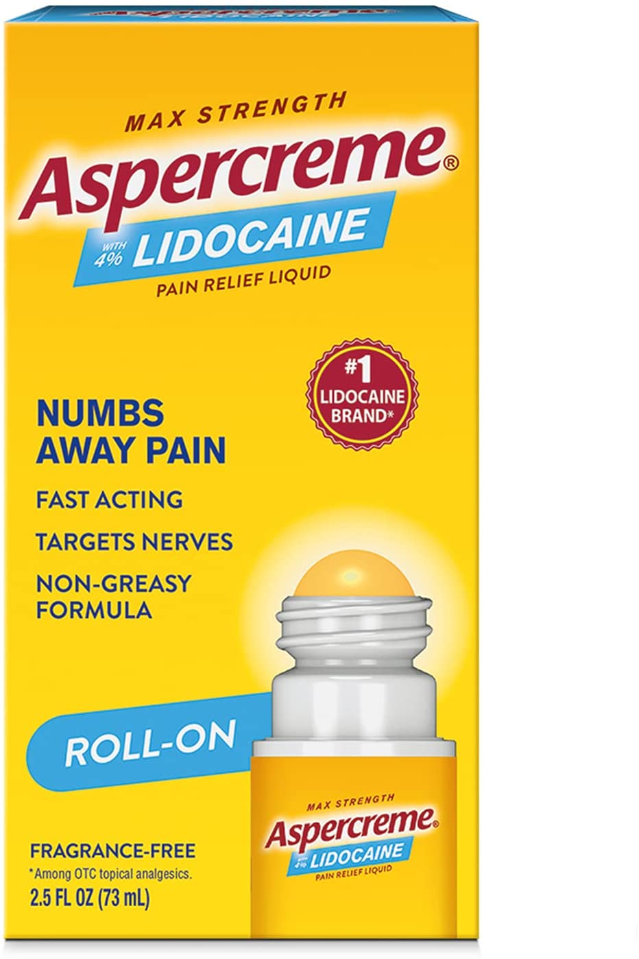 Aspercreme Lidocaine No-Mess Roll-On 2.5 oz.(Pack of 2)
