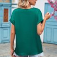 thumbnail image 4 of Top de manga de murciélago corta con cuello en V, ribete de encaje satinado, elegante, transpirable, suelto, Top de verano para mujer para el trabajo, verde, XL, 4 of 6