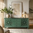 thumbnail image 4 of Atumcto Farmhouse TV Stand with Carved Doors, 3 Drawers & Adjustable Shelves, Antique Green, 4 of 10