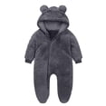 thumbnail image 2 of Riecok Baby Boy Girls Winter Warm Rompers Fleece Thick Onesie Cute Bear Ears Hooded Winter Infant Clothes Dark Gray 9 Months, 2 of 4