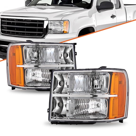 For 2007-2013 GMC Sierra 1500 2500HD 3500HD Halogen Chrome Amber Headlights L R