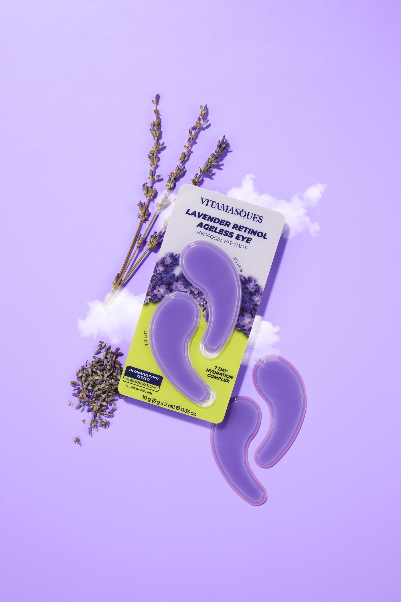(2 pack) Vitamasques Lavender Retinol Ageless Eye Pads, Ultra-Cooling and Hydrating, for All Skin Types, 1 Pack