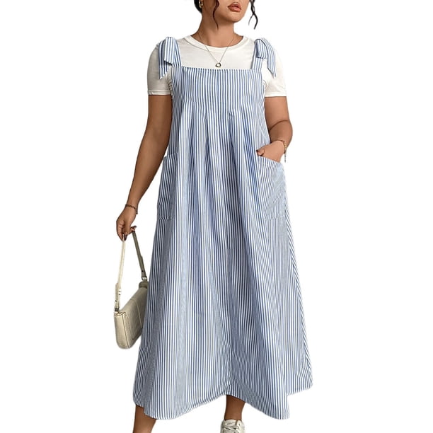 Vestido de Verano para Mujer, Talla Grande, Informal, Sin Mangas, con Tirantes Finos, para Playa Azul XL