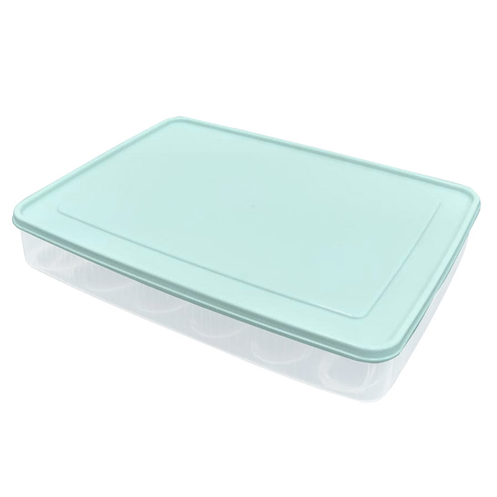 DRASHOME Egg Holder Plastic 24 Slots Egg Organizer Anti-slip Kitchen Storage Container with Cap, Light Blue