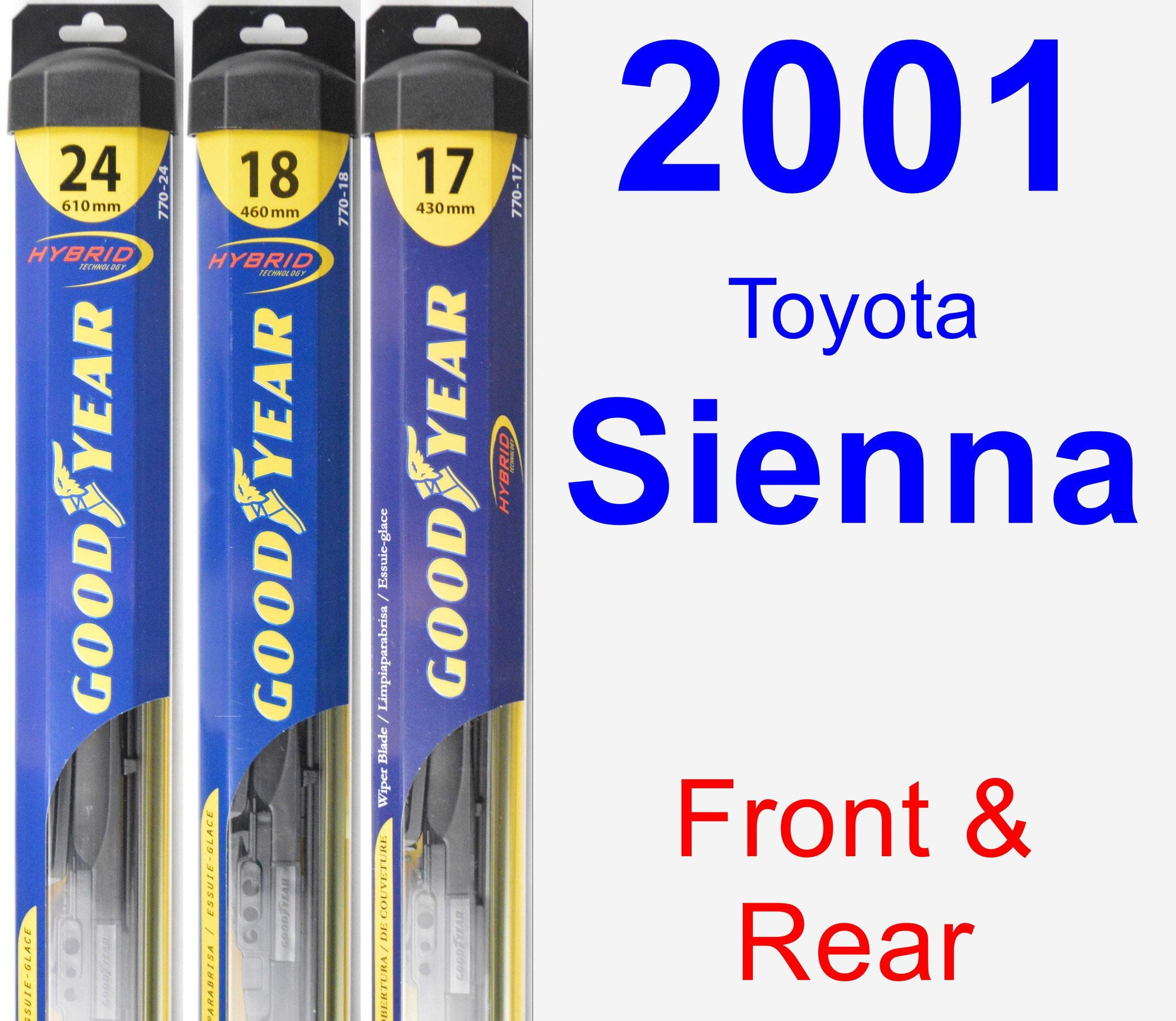 2001 Toyota Sienna Wiper Blade Set/Kit (Front & Rear) (3 Blades