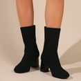 thumbnail image 2 of WEAIXIMIUNG Cuissardes Femmes Mode Respirantes Couleur Maille Tricotée Bout Rond Talon Haut Épais Bottines, 2 of 9