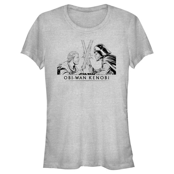 Junior's Star Wars: Obi-Wan Kenobi Darth Vader vs Kenobi Sketch Lightsaber Duel  Graphic Tee Athletic Heather Medium