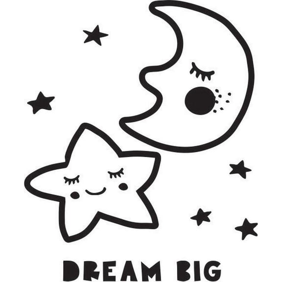 Printtoo Sleeping Moon Star With Dream Big Word Design Square Wooden Rubber Stamp-2 x 2 Inches