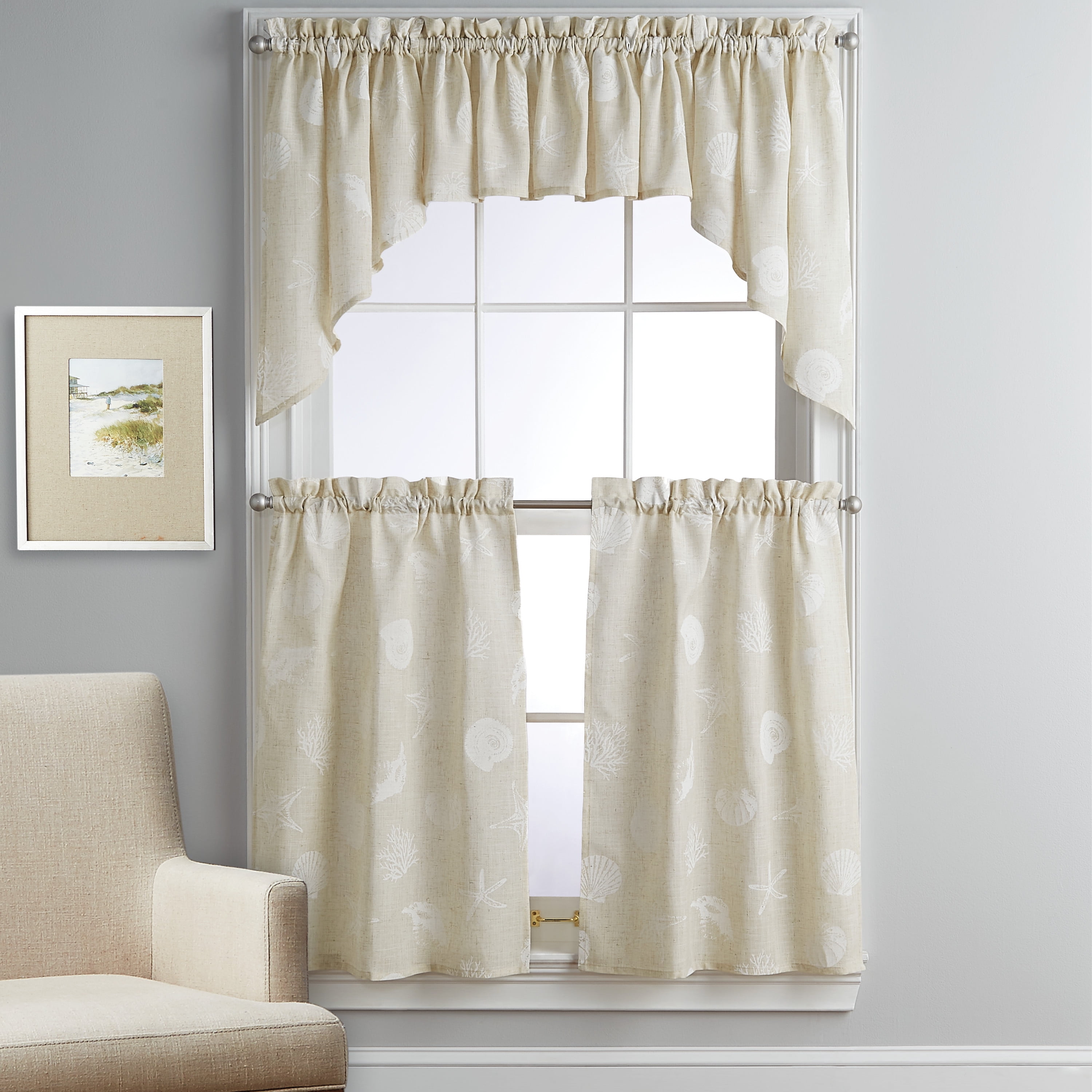 CHF Seashells Swag Curtain 54" x 30" Printed, Linen, Adult