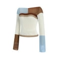 thumbnail image 5 of Qmyliery Women Hollow Out Knitwear, Variegated Color Square Collar Long Sleeve Crop Tops, S/ M/ L/ XL, 5 of 9