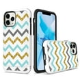 thumbnail image 1 of Kaleidio Case For iPhone 12 Pro Max (6.7") [Metallic Armor] Lightweight Hybrid [Shockproof] 2-Piece Carbon Fiber Accent Cover [Teal Gold Zig Zag], 1 of 4