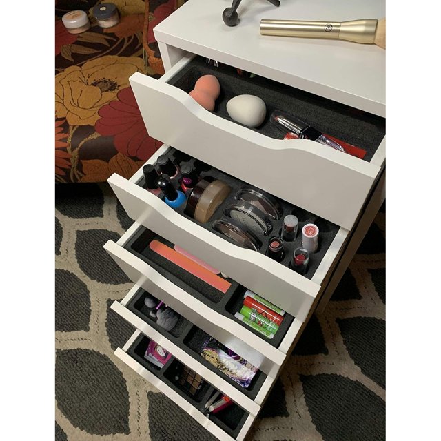 LMHF Drawer Makeup Organizers Compatible with IKEA Alex and Hundreds of Other Drawers 5 Piece Complete Black Foam Insert Set Lipstick Compacts Nail Polish 11.5 X 14.5 Inches