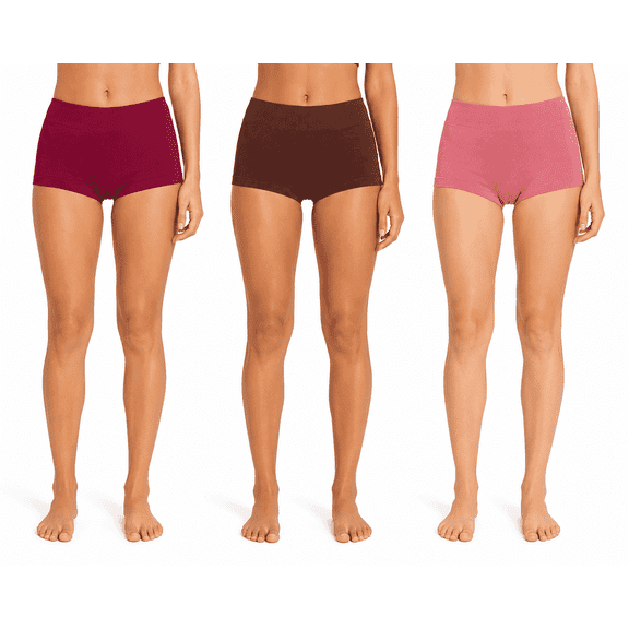Women's Seamless Boy Short Briefs – Ultra-Soft Stretch Underwear, Comfortable No-Show Invisible Panties with Wide Ribbed Waistband (Multi-Color Pack)