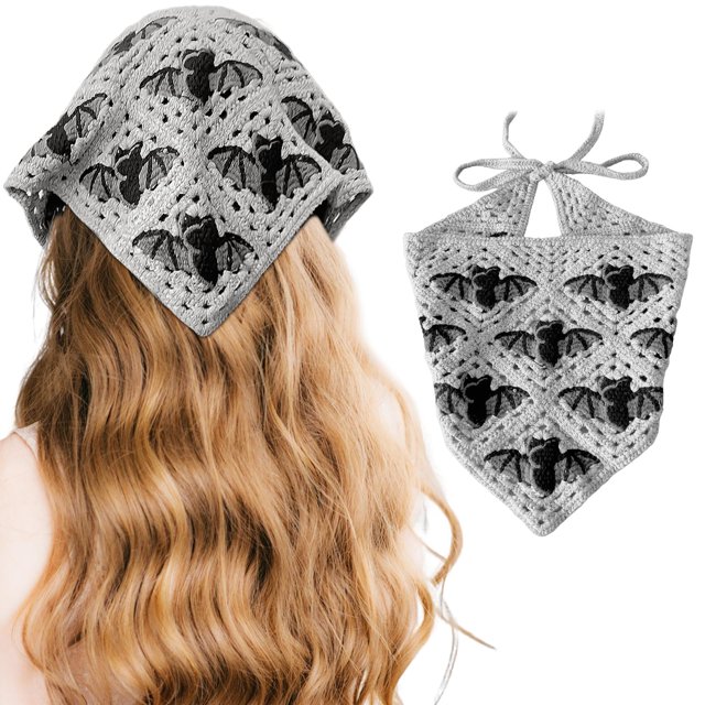 Pañuelo gótico de murciélago de ganchillo para mujer, pañuelo hecho a mano de punto triangular para la cabeza, pañuelo para disfraz de bruja de Halloween, diadema, Cosplay o traje de academia oscura