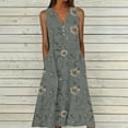 thumbnail image 2 of LOVZFMLL Dresses for Women Beach Sundresses Vacation 2025 Boho Floral Printed Casual Button V Neck Sleeveless Summer Dresses Army Green M, 2 of 5