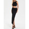 thumbnail image 4 of Lnzyyephy Women Summer 2 Pieces Outfits Solid Color Crew Neck Sleeveless Tank Tops Wrapped Hip High Slit Long Skirts Set, 4 of 9