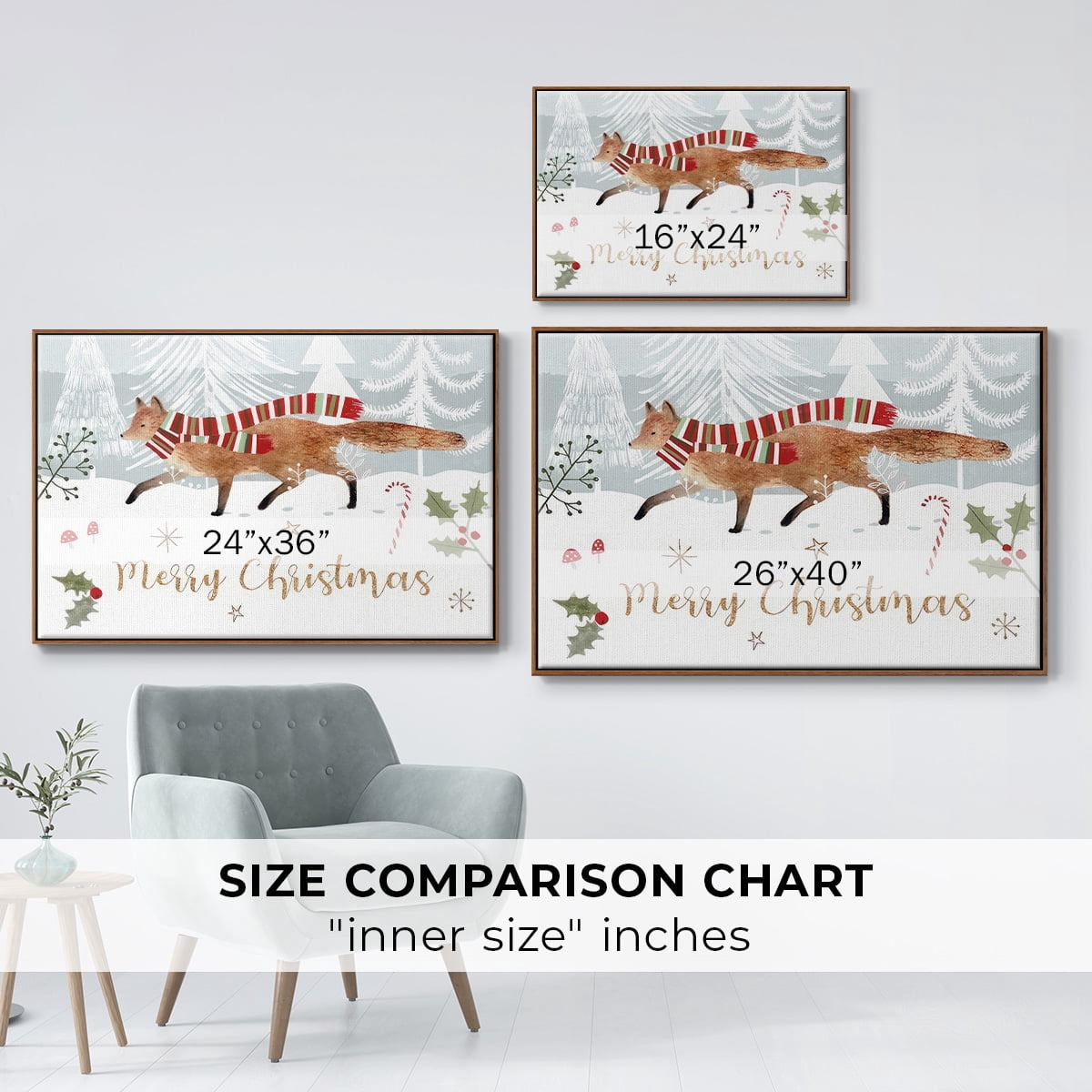 Woodland Christmas Collection A - Framed Gallery Wrapped Holiday Canvas - 17 x 25 - Rosewood Frame