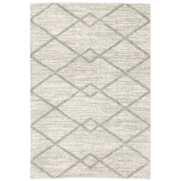 Oriental Weavers Verona Area Rug - 143W6 - 6'7" x 9'6" - in Ivory/ Gray - Plush Soft Shag, Modern Style, Stain Resistant, Cushion Feel, Dining, Living Room Rug