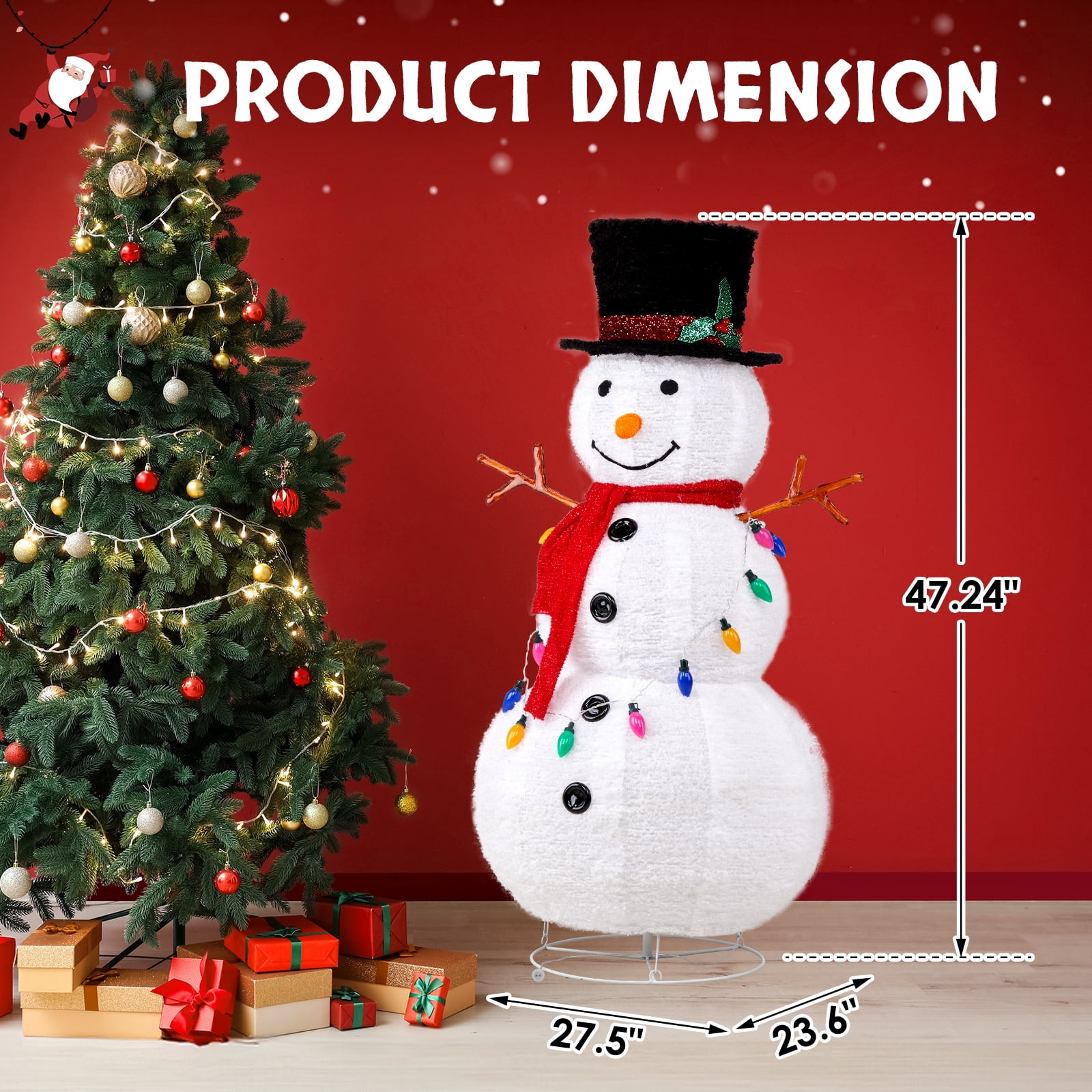 Astoutdoor 4 ft Lighted Snowman Christmas Yard Decoration, Pre-Lit Pull-Up Snowman with 100 White LEDs and Multicolor Light String, White