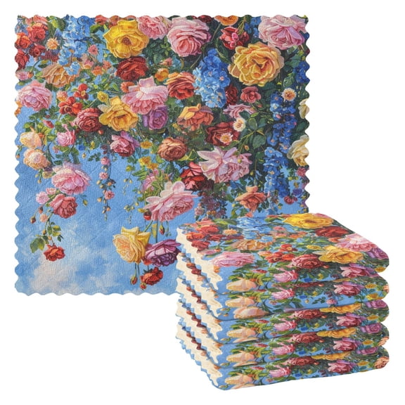 Floral Roses Flowers Kitchen Towels 6 Pcs Dish Towels Absorbent Soft Quick Dry Towel Dish Rags for Washing Dishes