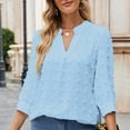 thumbnail image 4 of WREESH Womens Pompom Shirt 3/4 Sleeve V-Neck Chiffon Blouse Dot T-Shirts Casual Work Blouse Tops Light Blue, 4 of 8