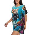 thumbnail image 3 of Womens Pajama Sets With Pocket, Underwater Diving Cat Lounge Sets Short Sleeve Sleepwear PJ Sets for Women, 3 of 6