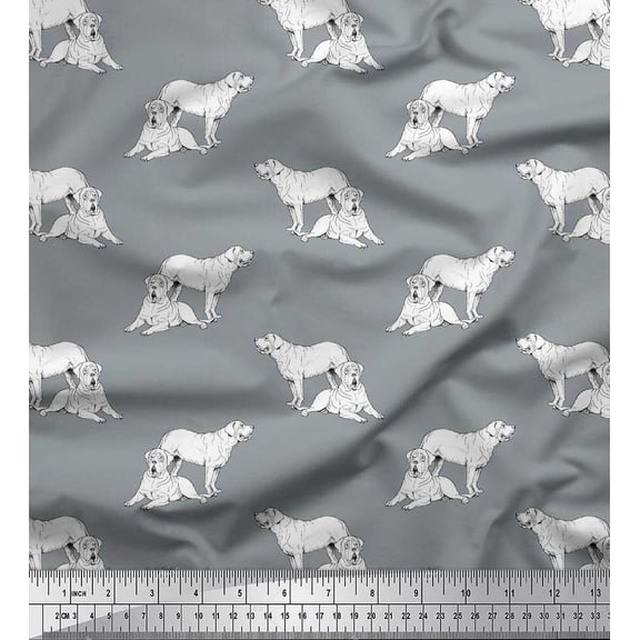 Soimoi Poly Georgette Fabric Bullmastiff Dog Print Sewing Fabric Yard 52 Inch Wide