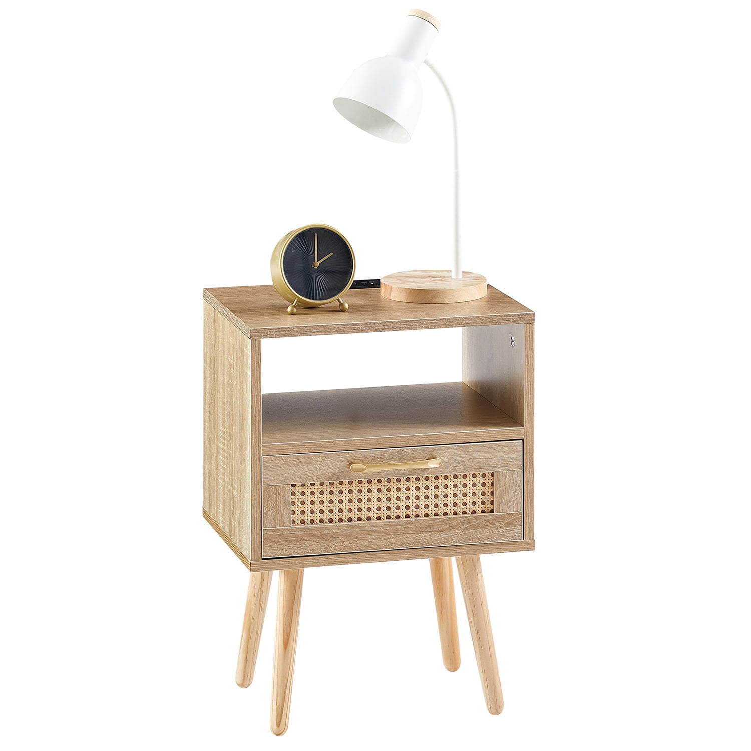 Kadyn Rattan Bedside Table, 15.75" Night Stand with Drawer and Solid Wood Legs, Modern Wood Nightstand for Bedroom, Natural Kadyn Rattan Bedside Table, 15.75" Night Stand with Drawer and Solid Wood Legs, Modern Wood Nightstand for Bedroom, Natural