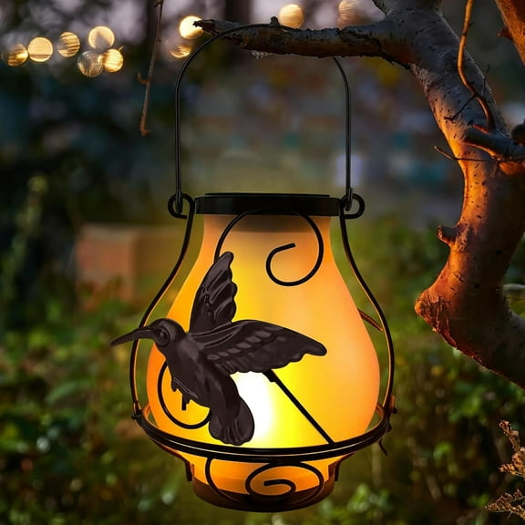 Solar Lanterns, Hanging Outdoor Lantern with Hummingbird LED Flickering Flameless Candles, Solar Lanterns Outdoor Waterproof for Table Party Decorative Yard Pathway (Hummingbird)