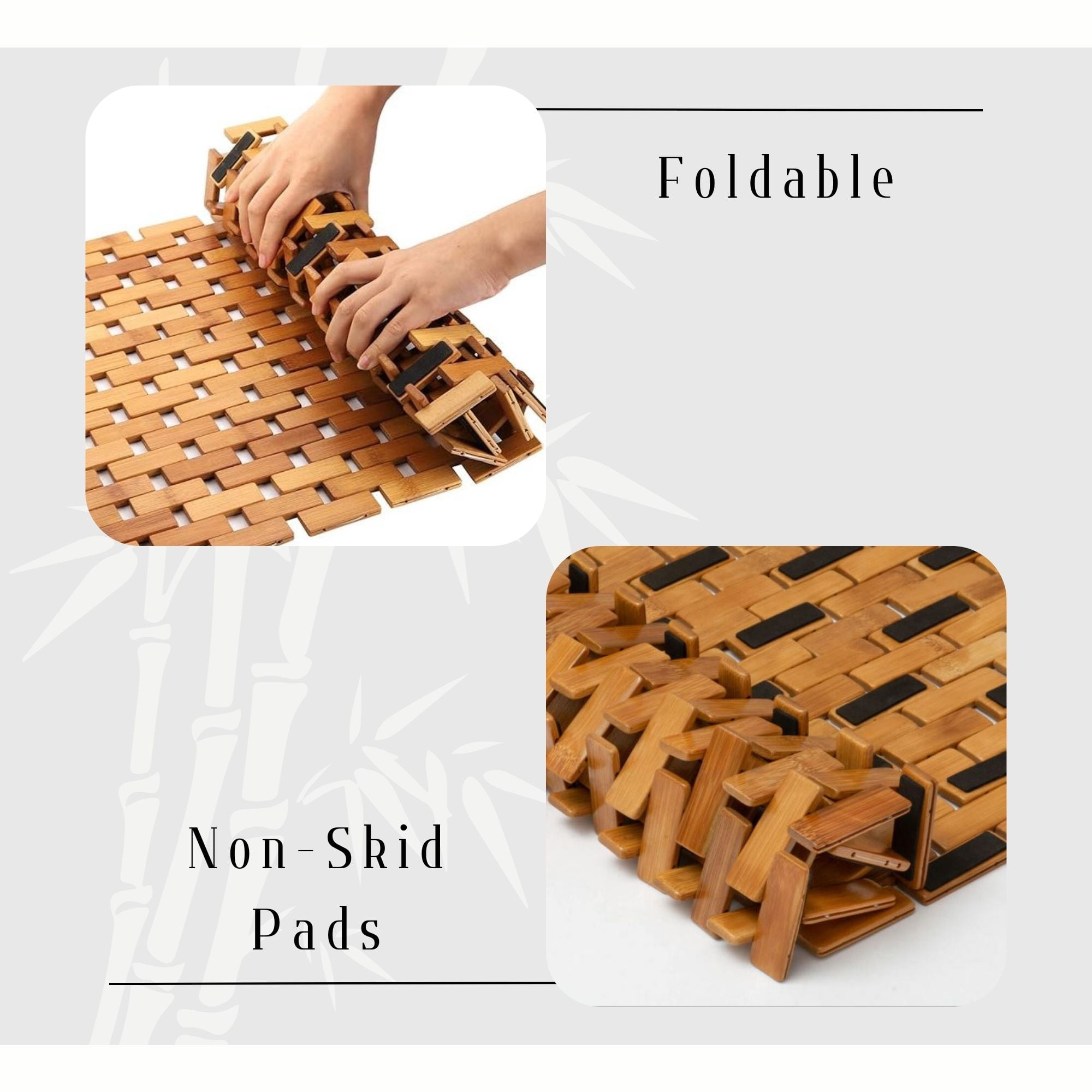 Evideco French Home Goods Square Natural Bamboo Bathroom Mat - Non Slip Bath Mat - Perfect for Shower, Spa, Sauna and Bathroom Decor - Foldable Duckboard, 18 x 18 inches, Light Brown