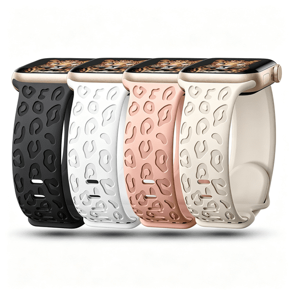 SELIVO 4Pack Leopard Engraved Bands Compatible with Watch Band for women 40mm 41mm 42mm 38mm 44mm 45mm 46mm 49mm, Soft Silicone Cheetah Sport Strap for iWatch Series 10 9 8 7 6 5 4 3 2 1 Ultra/2 SE