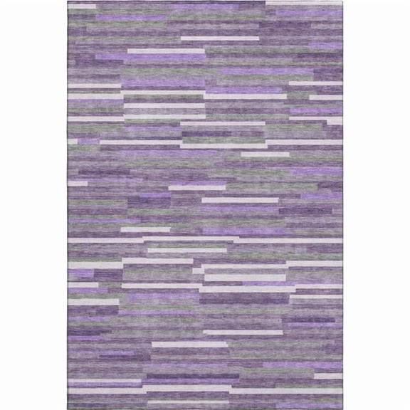 HomeRoots 671088 8 x 10 ft. Purple, Ivory & Gray Striped Transitional Washable Machine Made Rectangle Area Rug with UV Protection