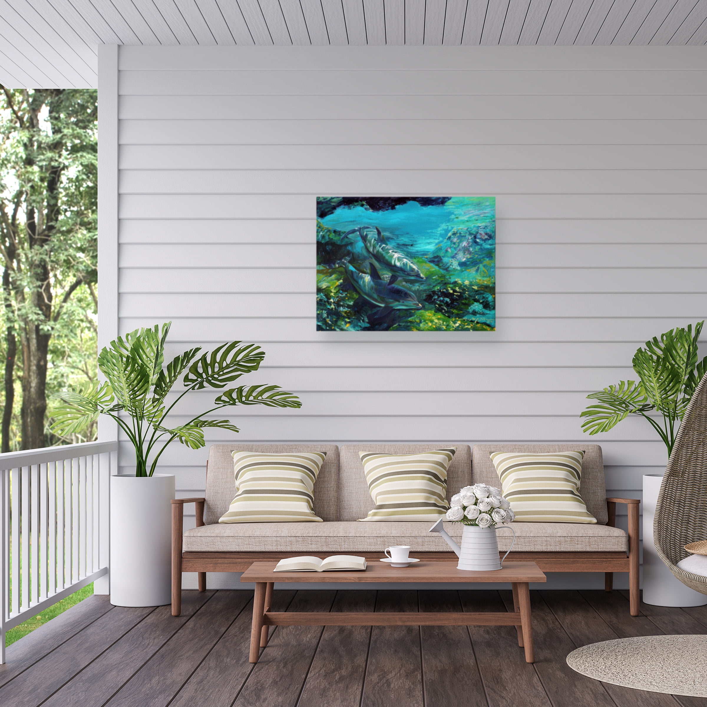 Lucy P. Mctier 'Tranquility Atlantic Bottlenose Dolphins' Outdoor Canvas 24x32