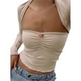thumbnail image 3 of xiaxaixu Women's Spring Autumn Crop Tops Solid Color Long Sleeve Square Neck Slim T-shirt, 3 of 7