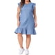 thumbnail image 1 of Vestido midi sin mangas de talla grande para mujer Agnes Orinda con escote en forma de llave y volantes en los hombros 4X azul claro, 1 of 5