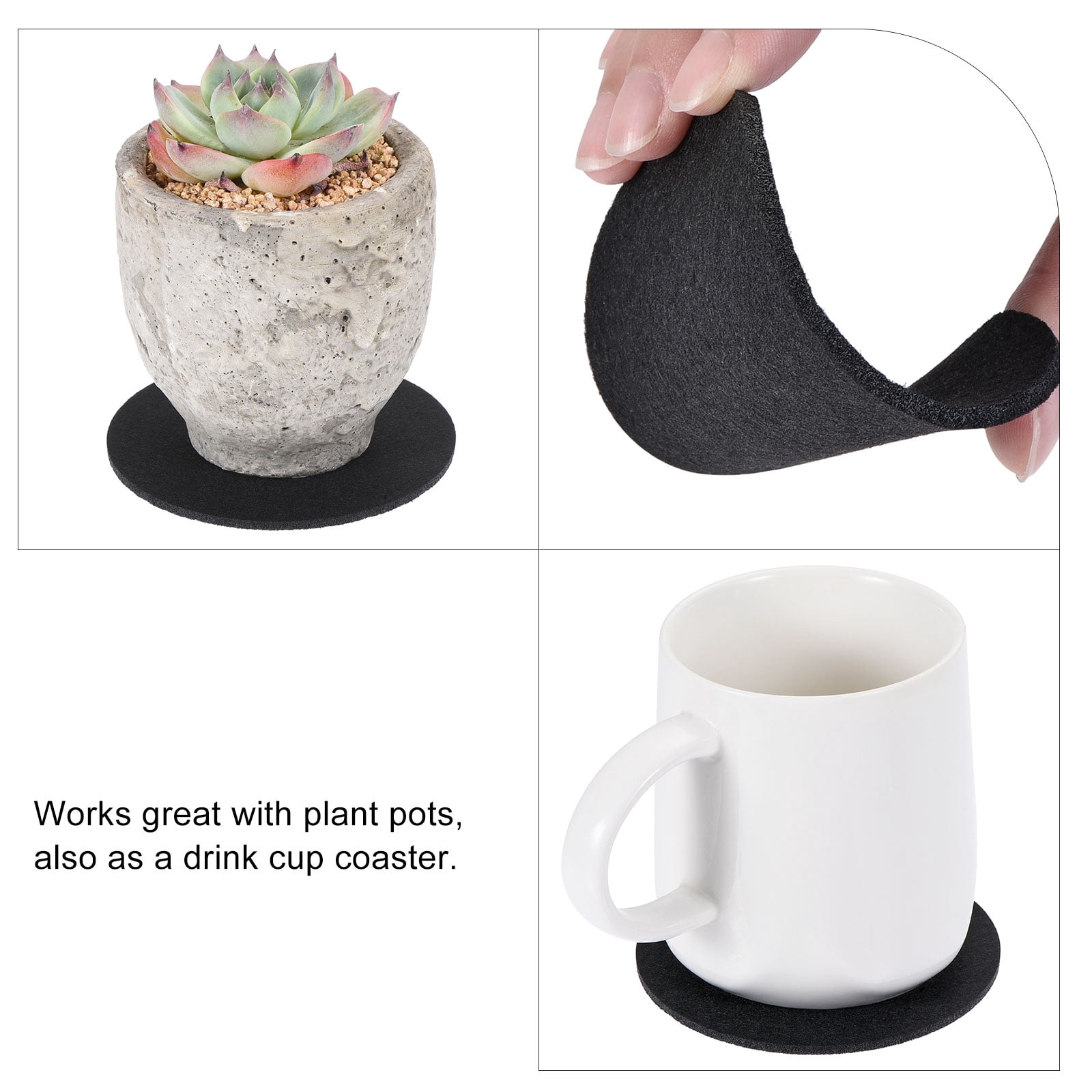 Unique Bargains Plant Coasters Reversible Absorbent Round Felt Pad Mats Set Black