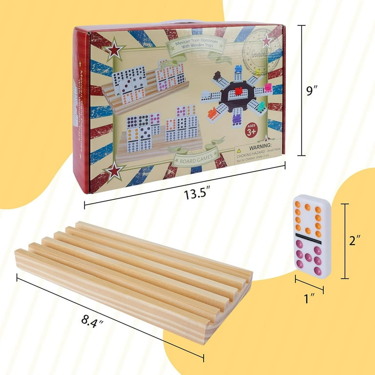 Fugocen Double 12 Mexican Train Dominoes Set with Wooden Trays photo 4