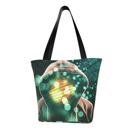 TEQUAN Reusable Shoulder Tote Bags  Fantasy Hoodie Hacker Prints Polyester Casual Shopping Grocery Bag for Women