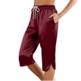 thumbnail image 1 of JFHHQ Pantalon Décontracté Ajusté Taille Mi-Haute pour Femmes, Couleur Unie, Usage Quotidien, m Rouge, 1 of 5