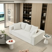 Aukfa 89" Upholstered Sleeper Sofa Couch, Corduroy Living Room Sofa,5 Pillows, Assemble-Free,White