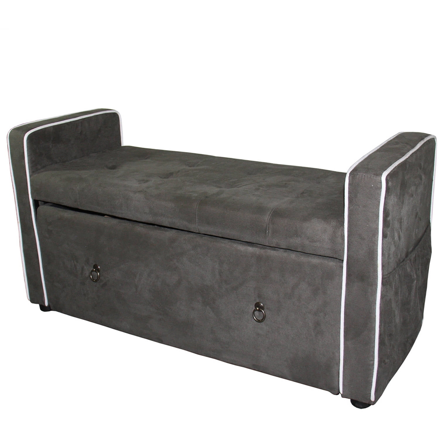 22" Tall Storage Bench with Shoe Compartment, Olive Green Suede