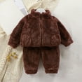thumbnail image 2 of Otqutp Toddler Sleepwear Set Kids Baby Girls Boys Winter Warm Hooded Bear Ear Sweatshirt Tops and Pants with Pocket 2Pcs Fall Tracksuit Outfits Pajamas (Brown-2,18-24 Months), 2 of 3