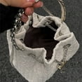 thumbnail image 2 of Women Bucket Bags Chains Rhinestone Drawstring Ladies Handbags Purse (Pink), 2 of 10